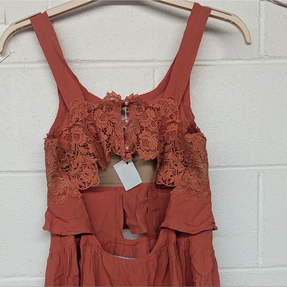 New nwt for love and lemons coral ruffle lace mini dress cutout back sleeveless - Picture 6 of 9